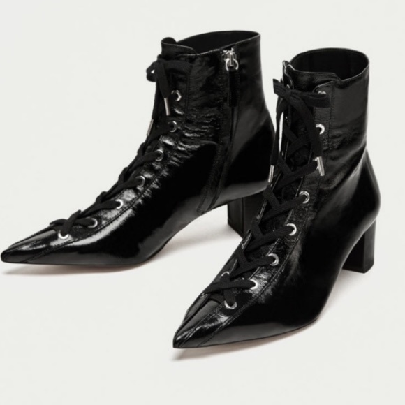 zara lace up leather ankle boots